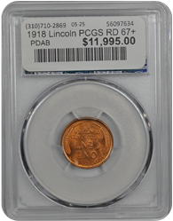 1918 Lincoln PCGS RD 67+