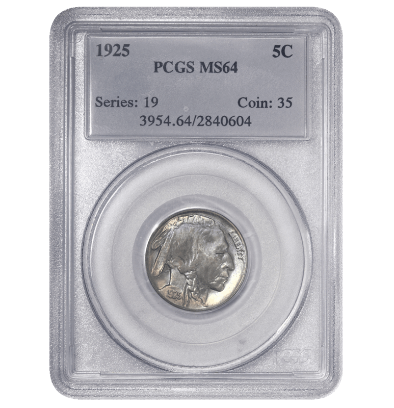 1925 Buffalo Nickel, PCGS MS 64 - Lightly Toned, Attractive