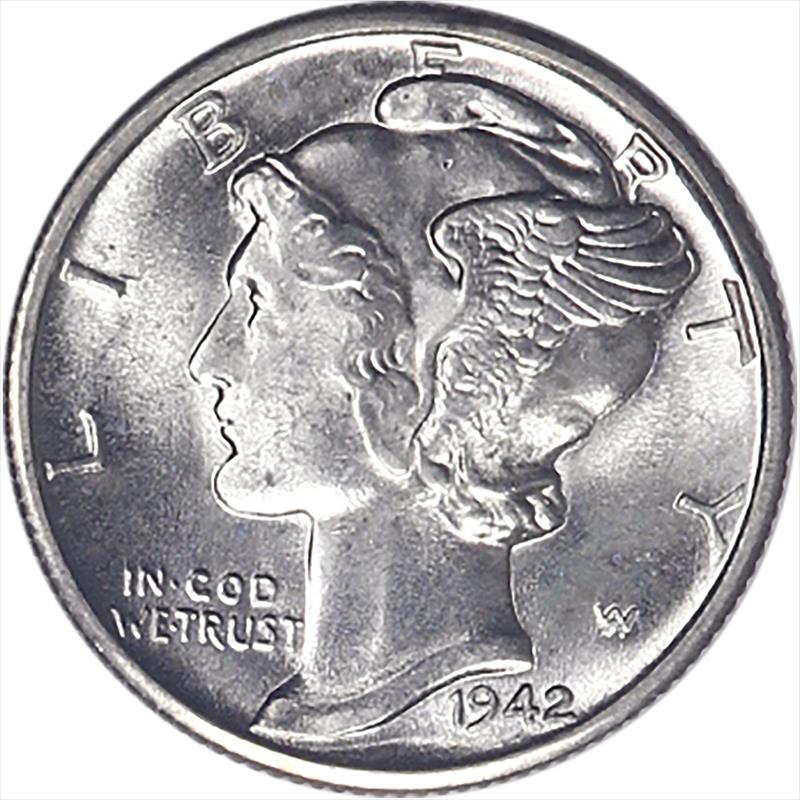 1942-D Mercury Dime 10c, Uncertified, Gem BU - Nice