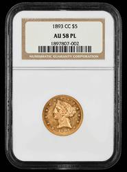1893 CC $5 Gold NGC AU-58 PL