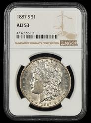 1887 S $1 NGC  AU53
