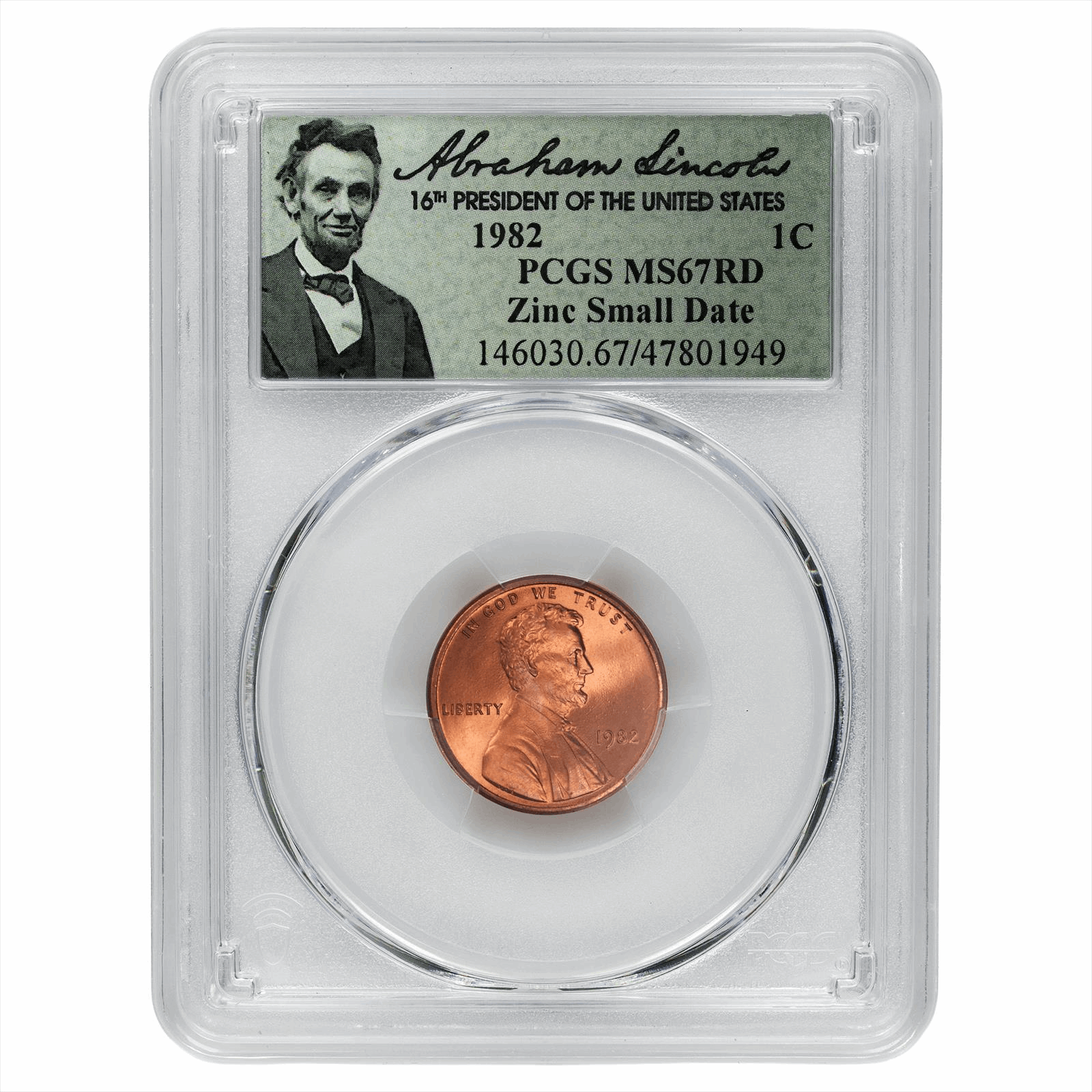 1982 Lincoln Memorial Cent 1C Zinc Small Date PCGS MS 67 RD
