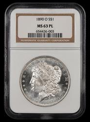 1890 O $1 NGC MS 63 PL