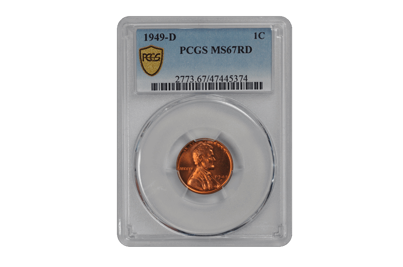 1949-D 1C Lincoln Cent - Type 1 Wheat Reverse PCGS RD #3638-5 MS67