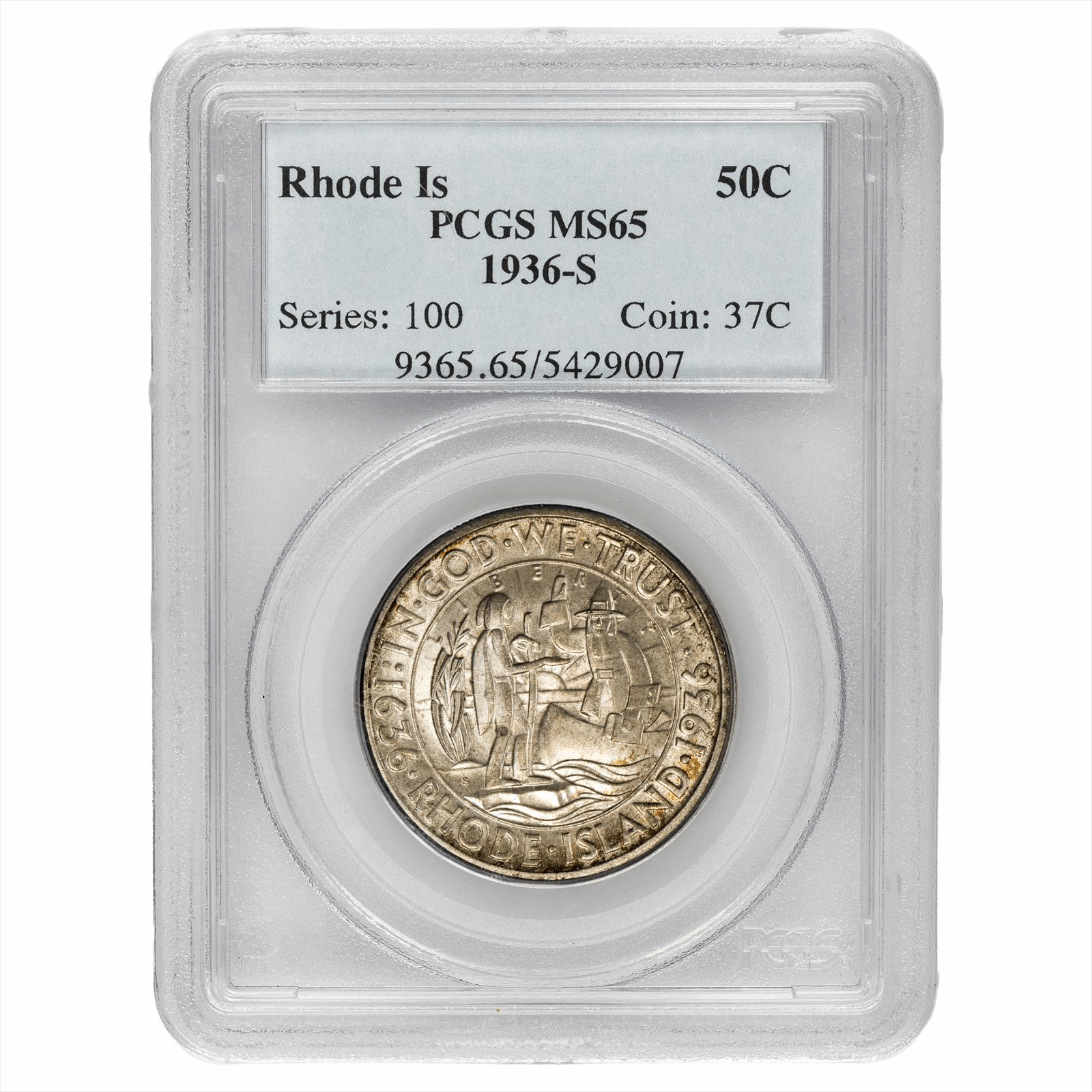 1936-S Rhode Island Commemorative Half Dollar 50C PCGS MS 65