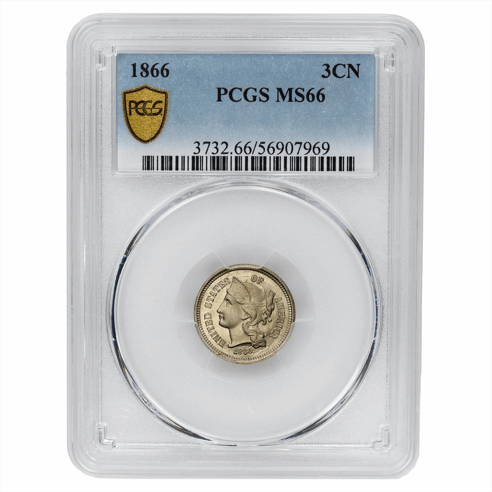1866 Three Cent Nickel 3C PCGS MS 66