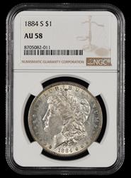 1884 S $1 NGC AU-58