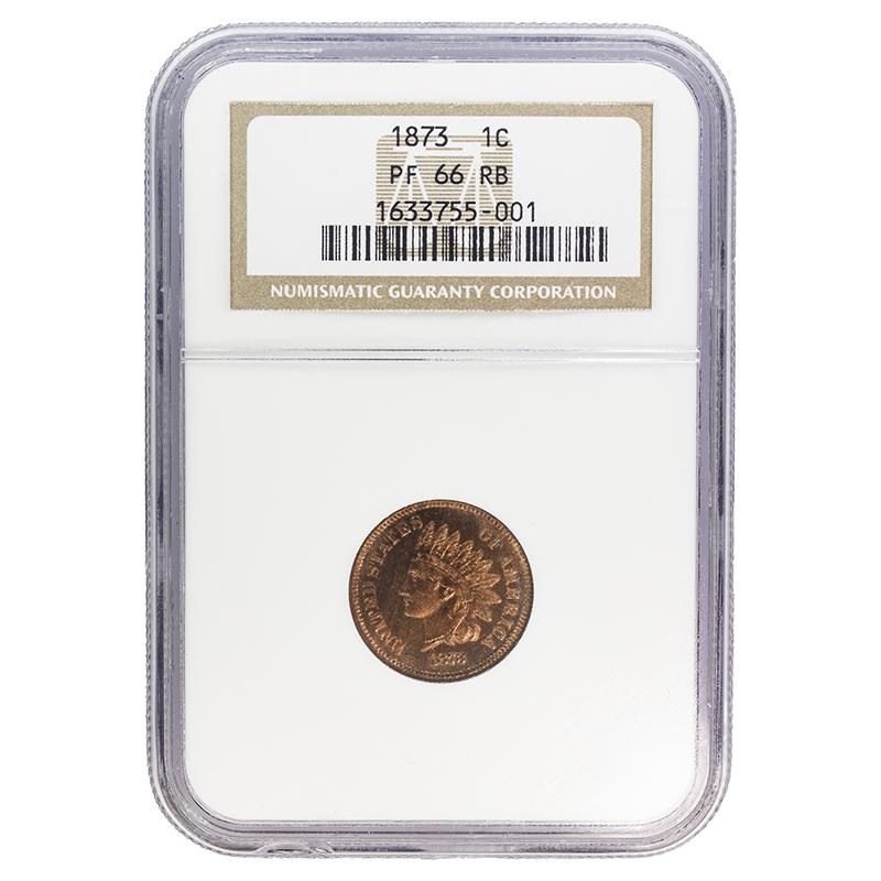 1873 Indian Head Cent Closed 3, 1C NGC PF 66 RB