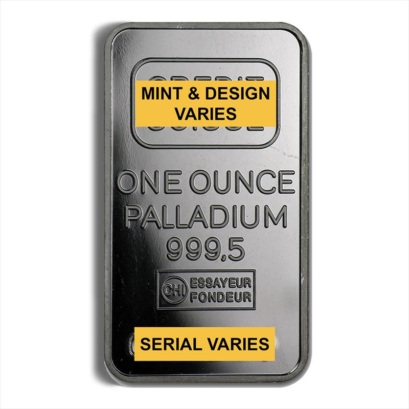 1 oz Palladium Bar - Brand Varies (Not in Card)