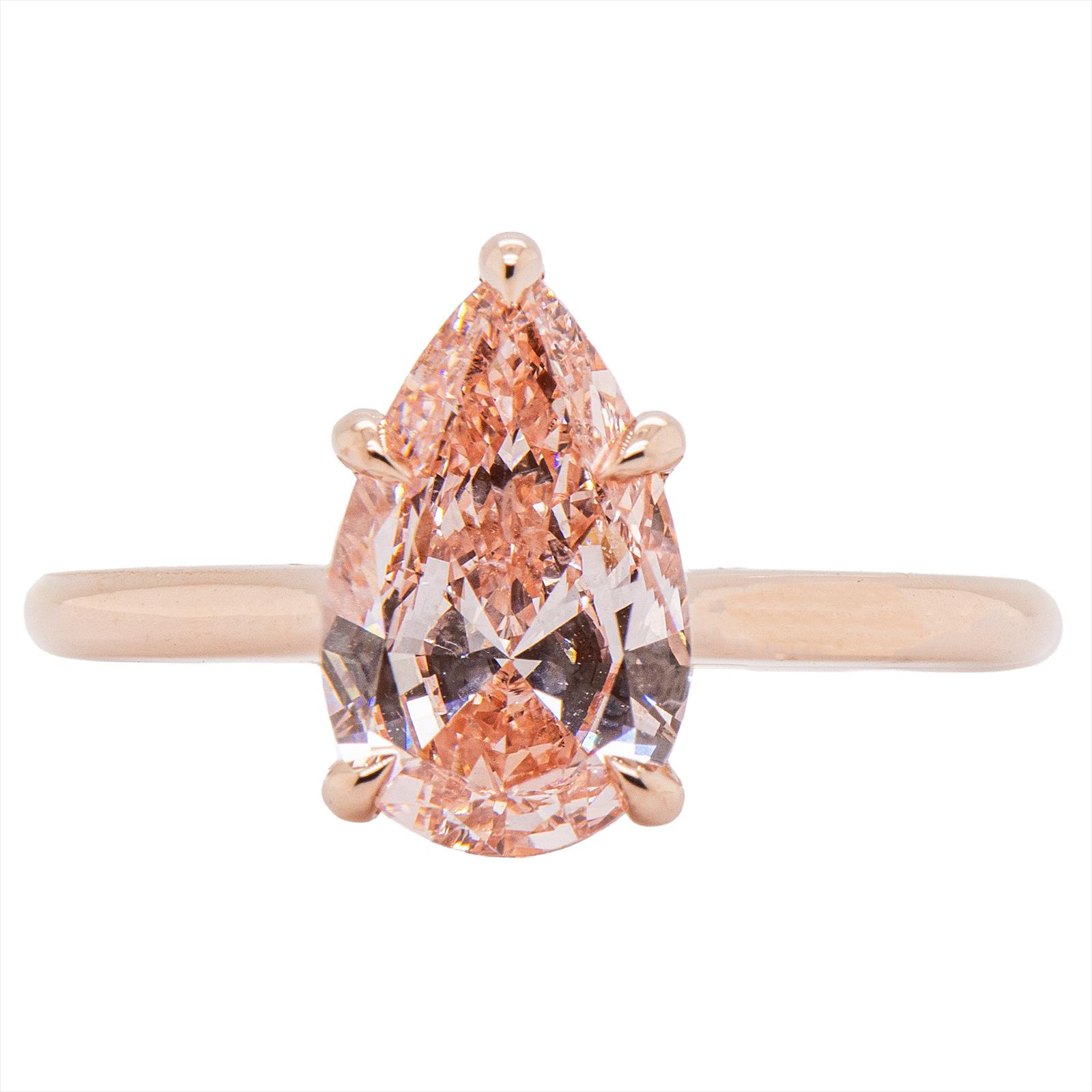 14KR 2CT FANCY VIVID PINK PEAR SHAPED ENGAGEMENT RING - LGD783635742 - SIZE 6 1/2  