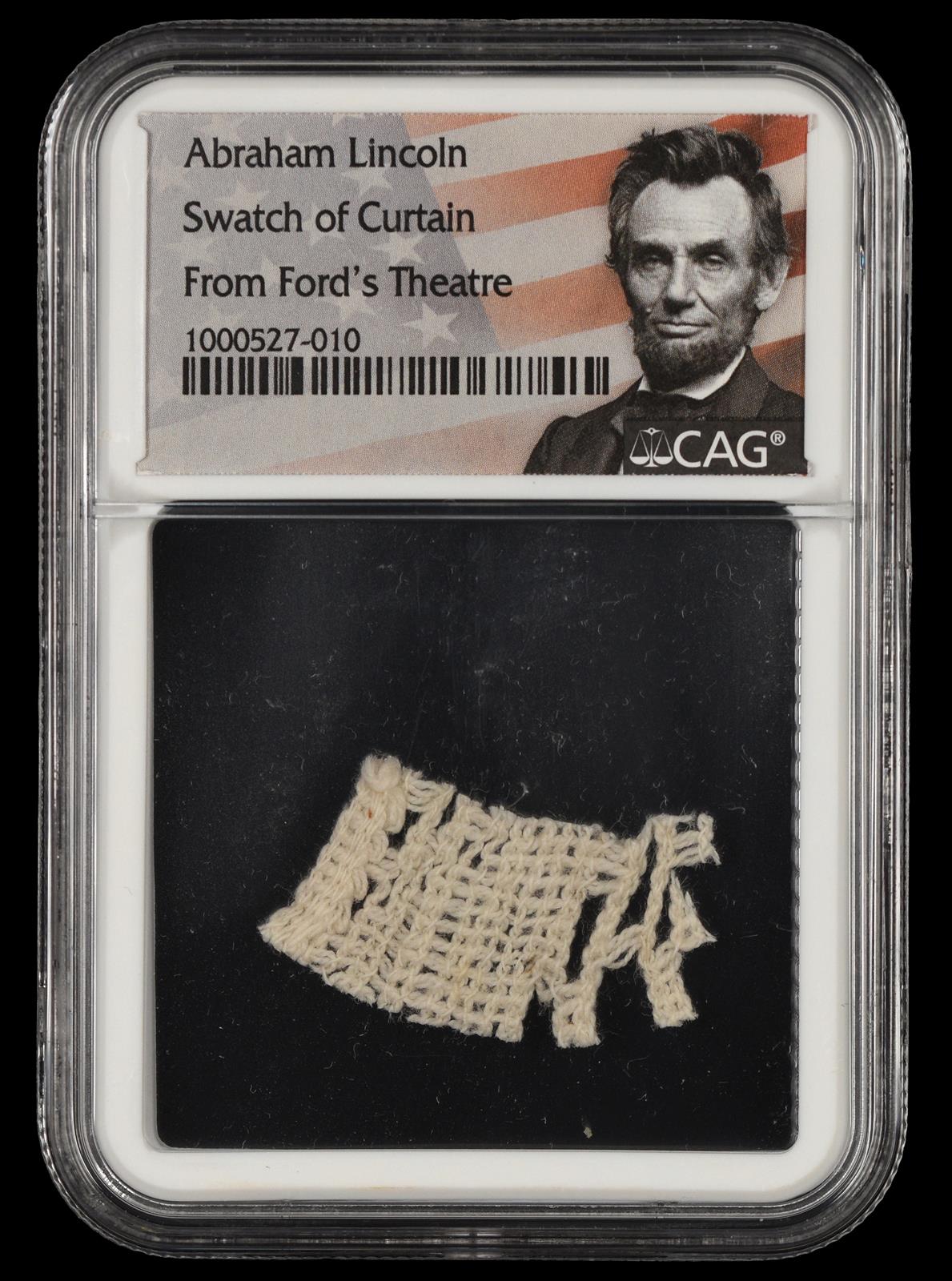 Abraham Lincoln Swatch of Curtain from Fords Theatre CAG Certified 