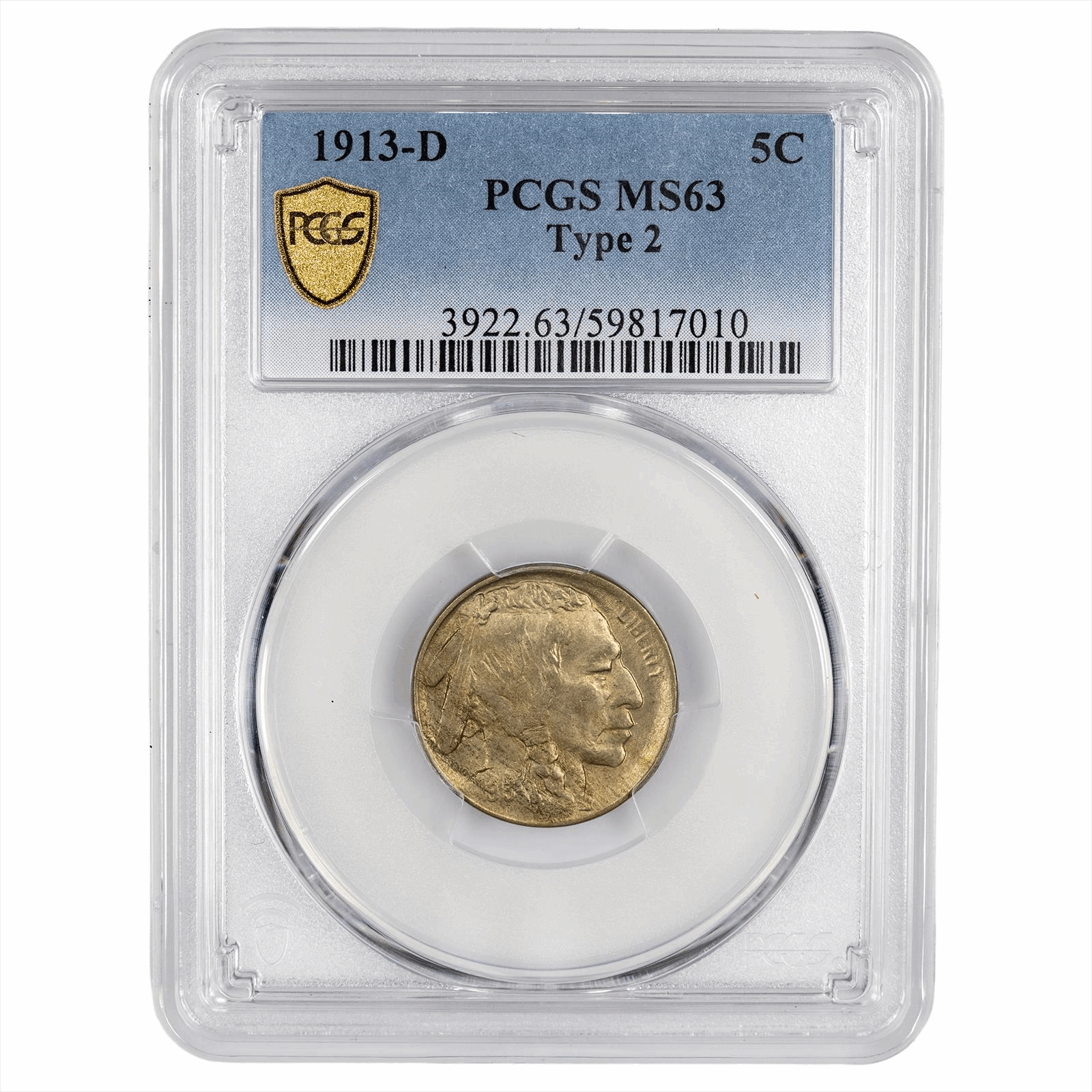 1913-D Type 2 Buffalo Nickel 5C PCGS MS 63