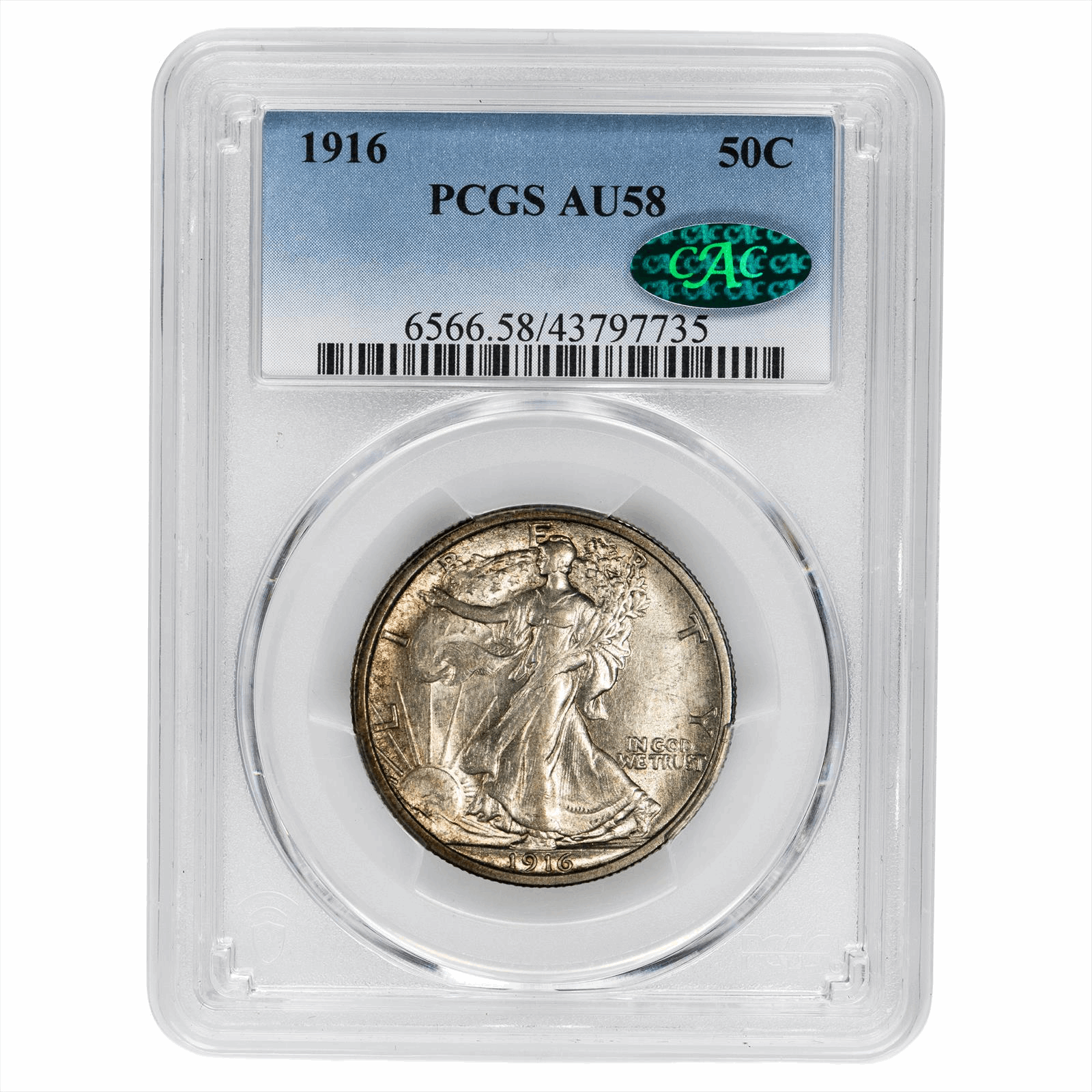 1916 Walking Liberty Half Dollar 50C PCGS AU 58 CAC