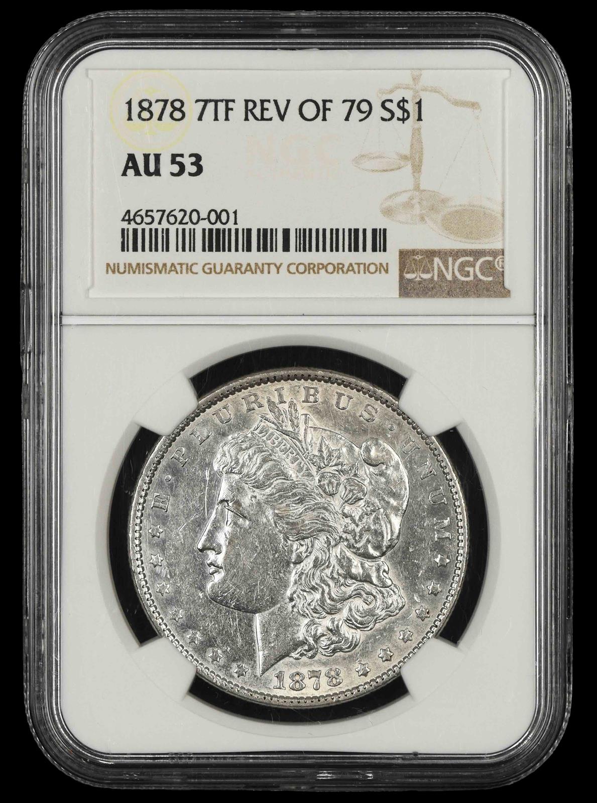 1878 7Tf Rev Of 79 $1 NGC AU-53