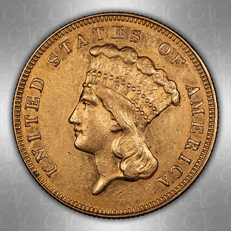 1889 $3 CACG AU-58 