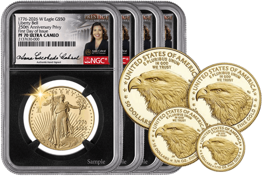 1776-2026-W 4-Coin American Gold Eagles Set, Bell Privy, FDI, PF70, NGC, Anna Cabral