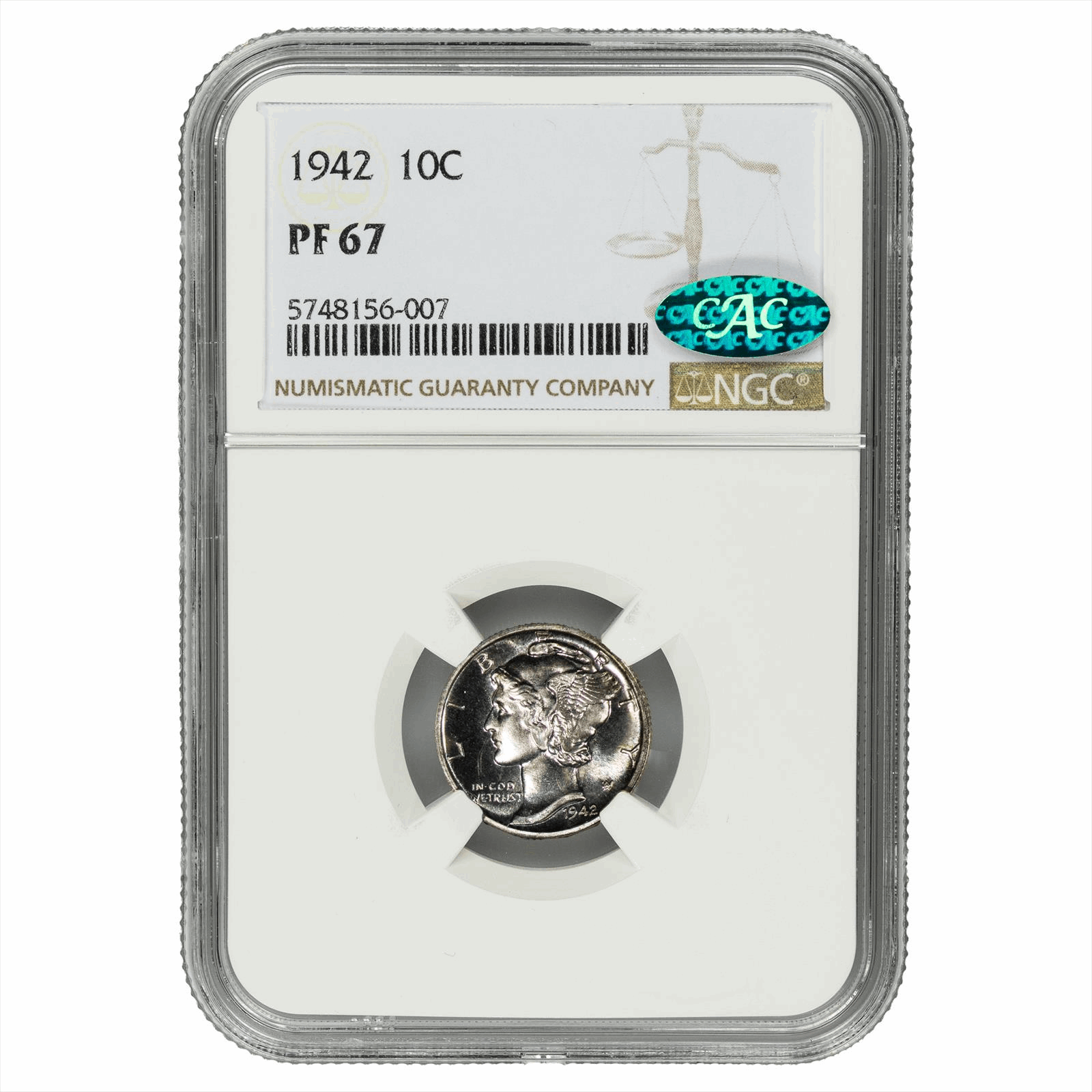 1942 Mercury Dime 10C NGC PR 67 CAC
