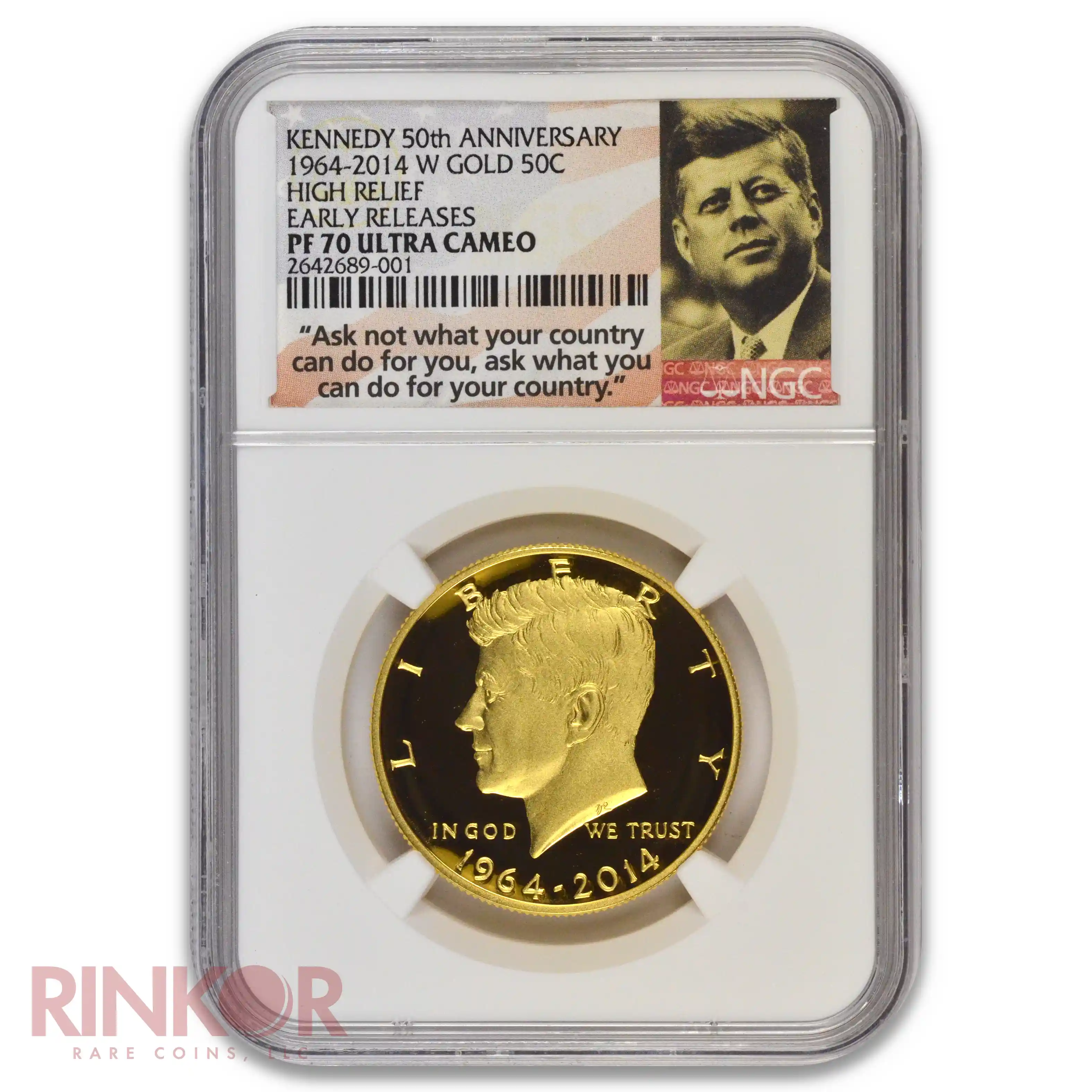 2014-W 3/4oz Gold Kennedy Half Dollar 50th Anniversary Early Releases NGC PF 70