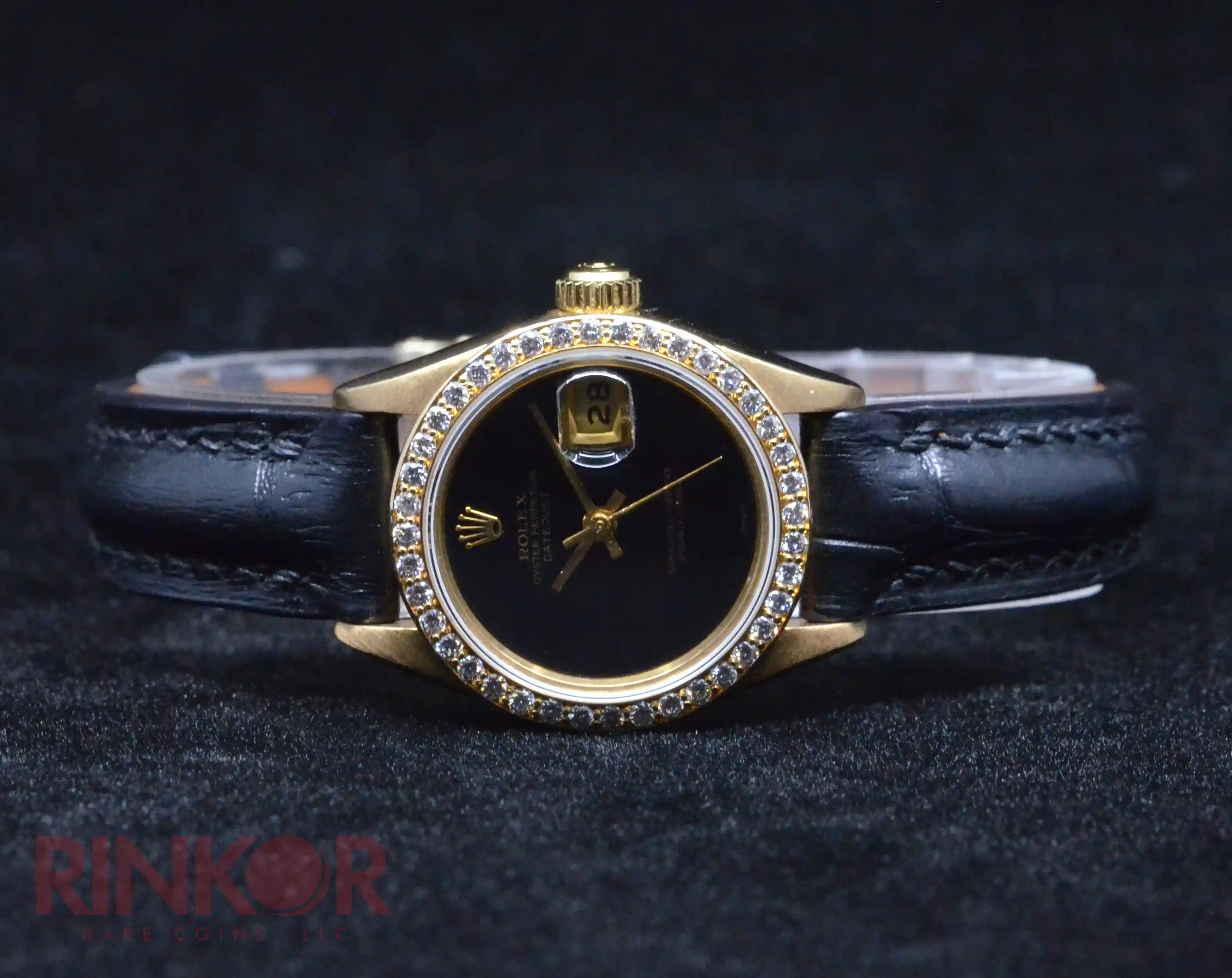 1988 Rolex Ladies Datejust 18k Gold Onyx Dial Diamond Bezel 26mm 69138 Watch Only
