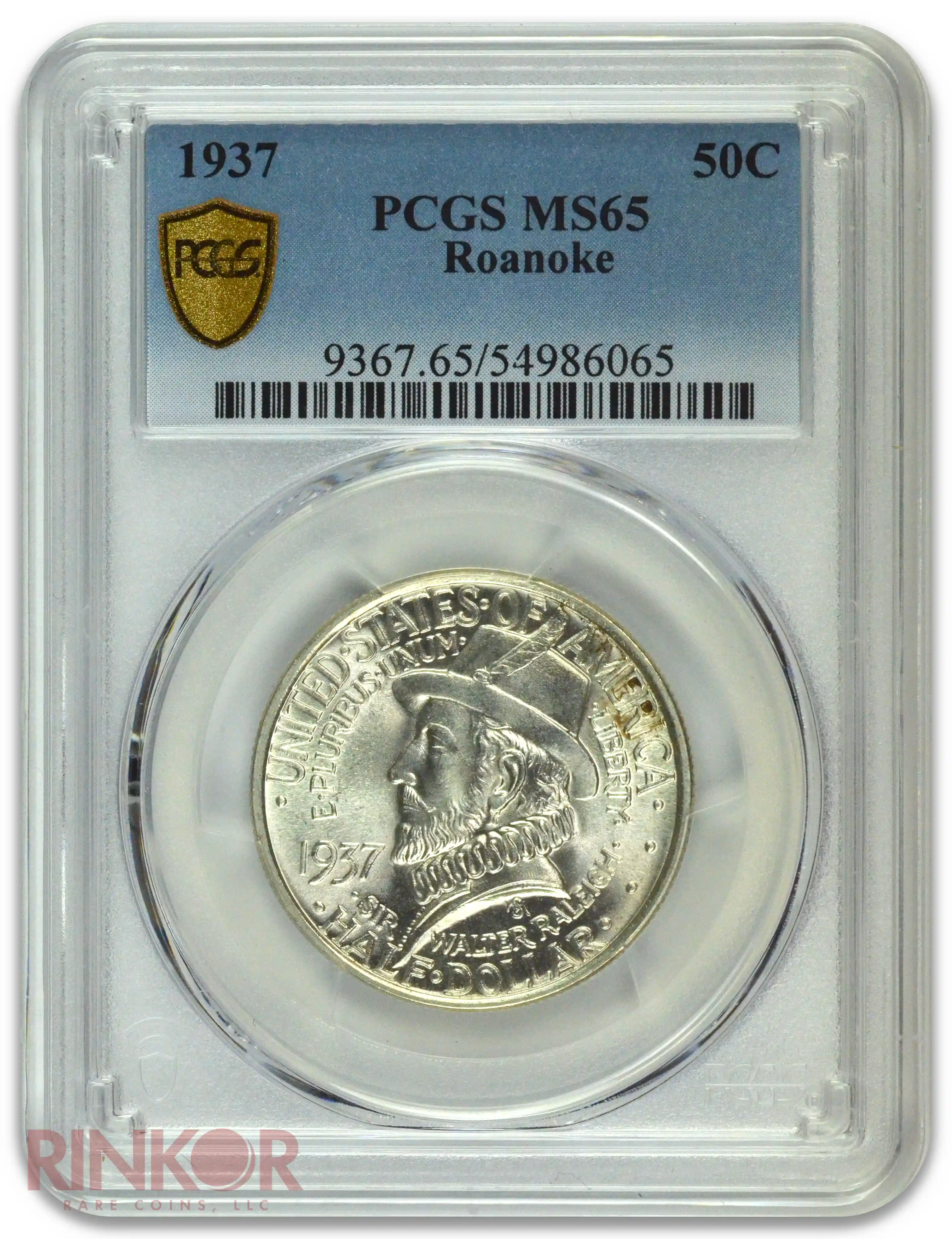 1937 50C Roanoke Commemorative Half Dollar PCGS MS 65
