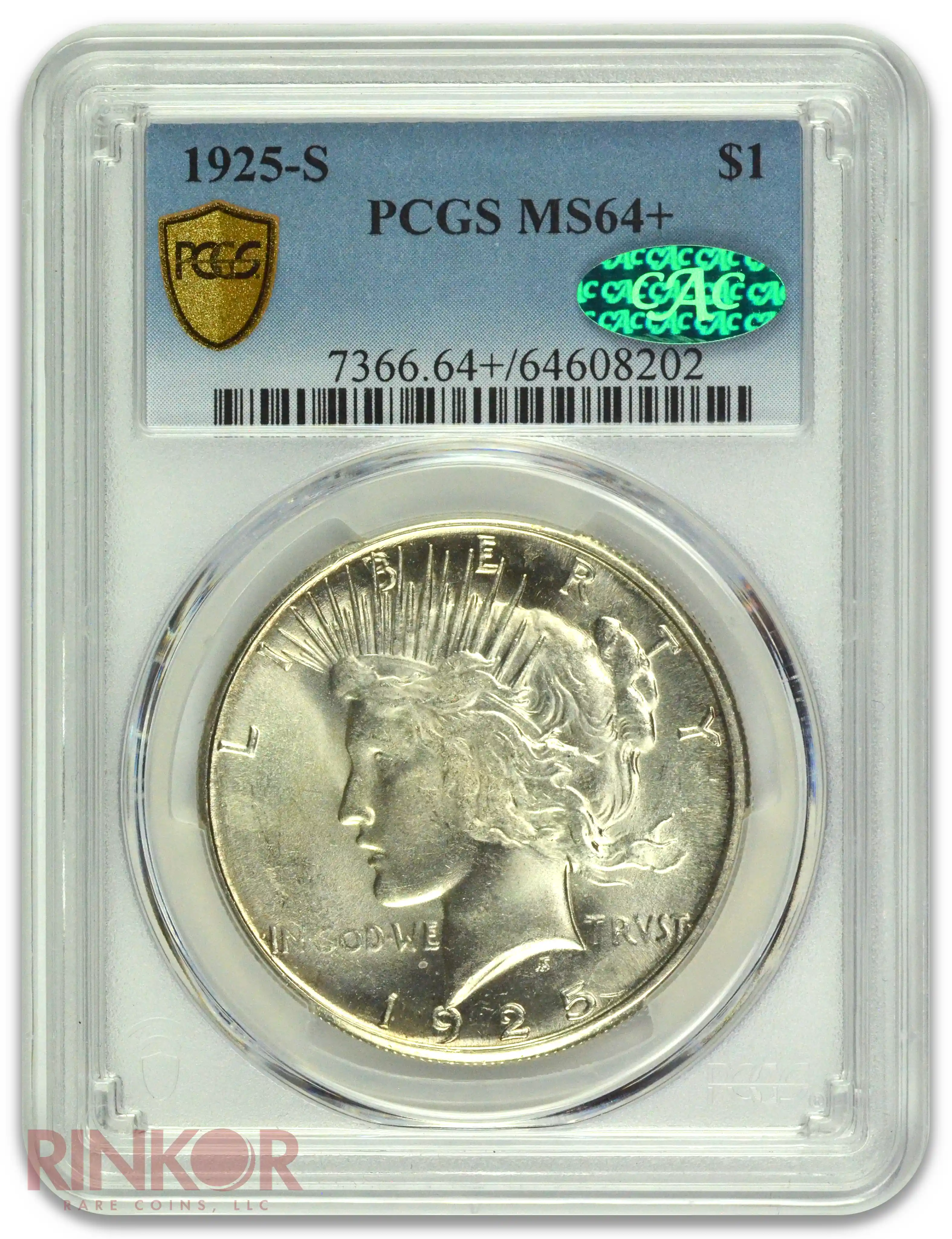 1925-S $1 Peace Dollar PCGS MS 64+ CAC