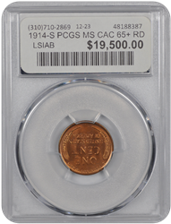 1914-S PCGS MS CAC 65+ RD