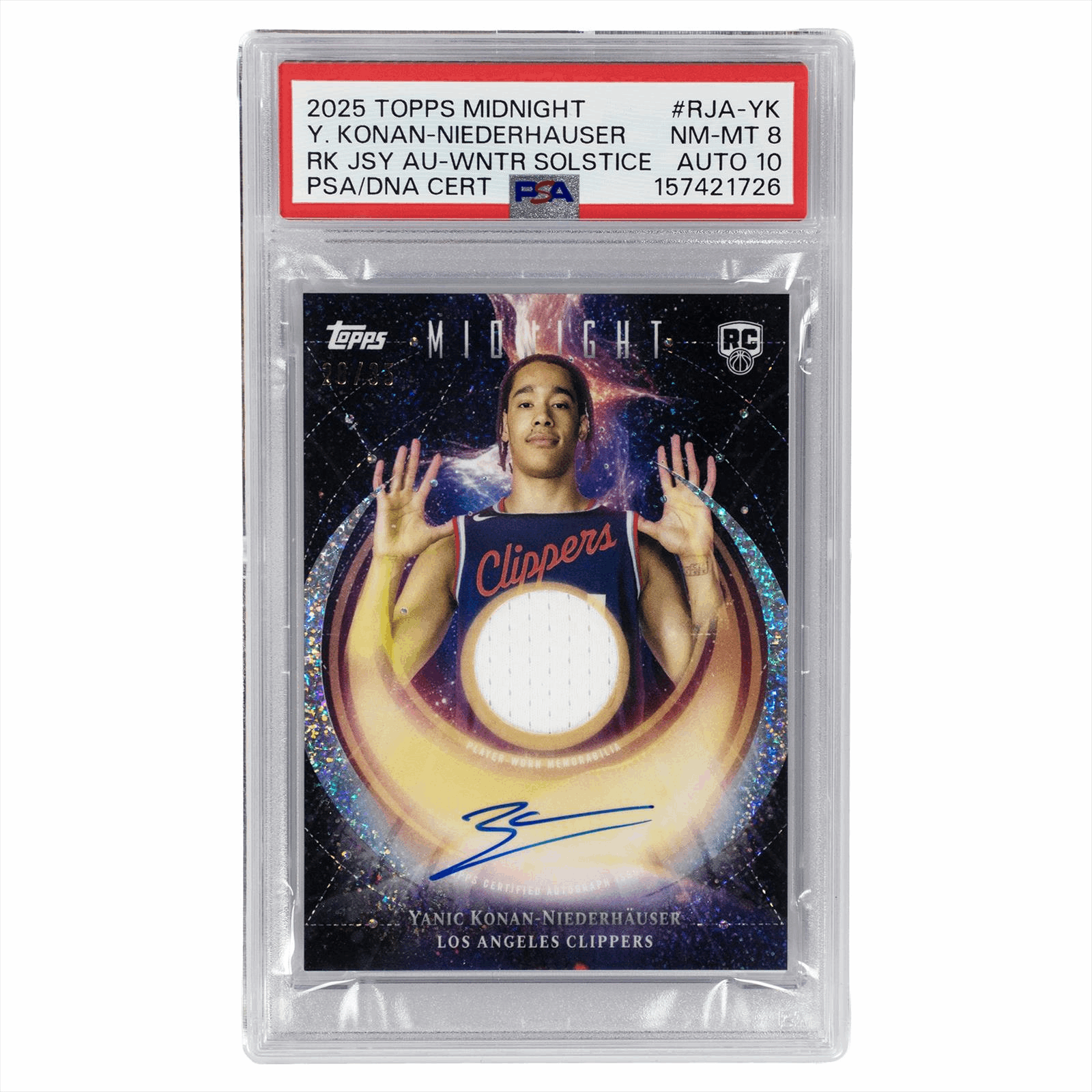 2025 Topps Midnight Y. Konan-Niederhauser Jersey PSA/DNA CERT #RJA-YK NM-MT 8 AUTO 10
