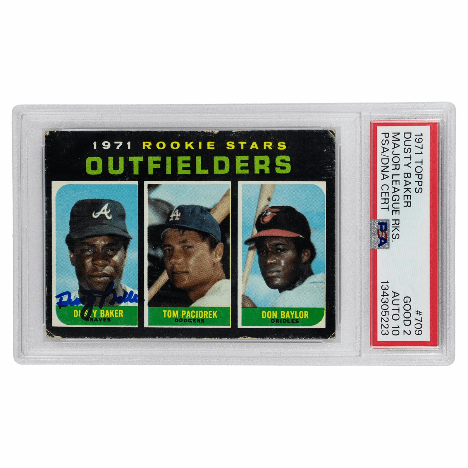 1971 Topps Dusty Baker Major League Rookies #709 PSA GOOD 2 AUTO 10