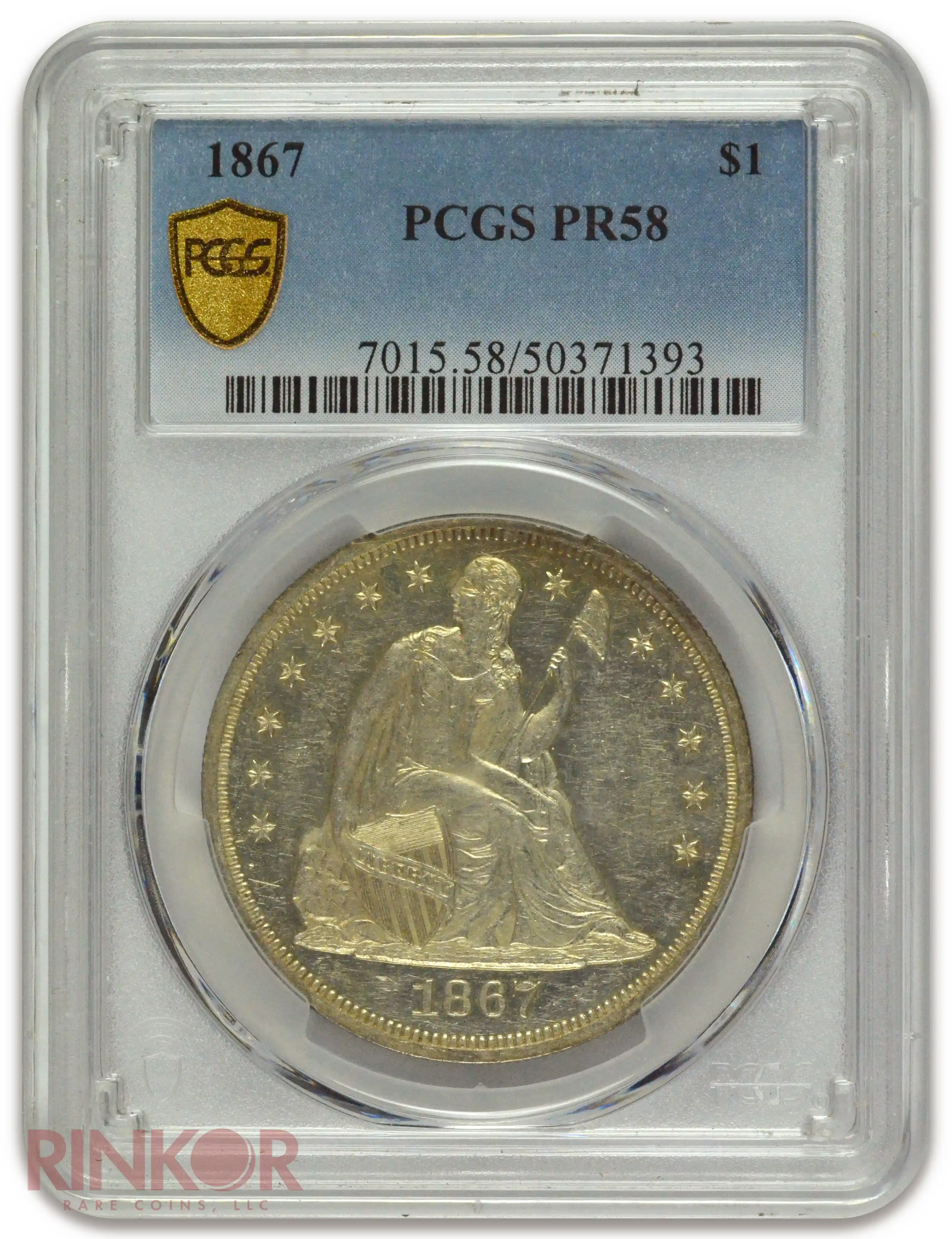 1867 $1 Seated Dollar PCGS PR-58