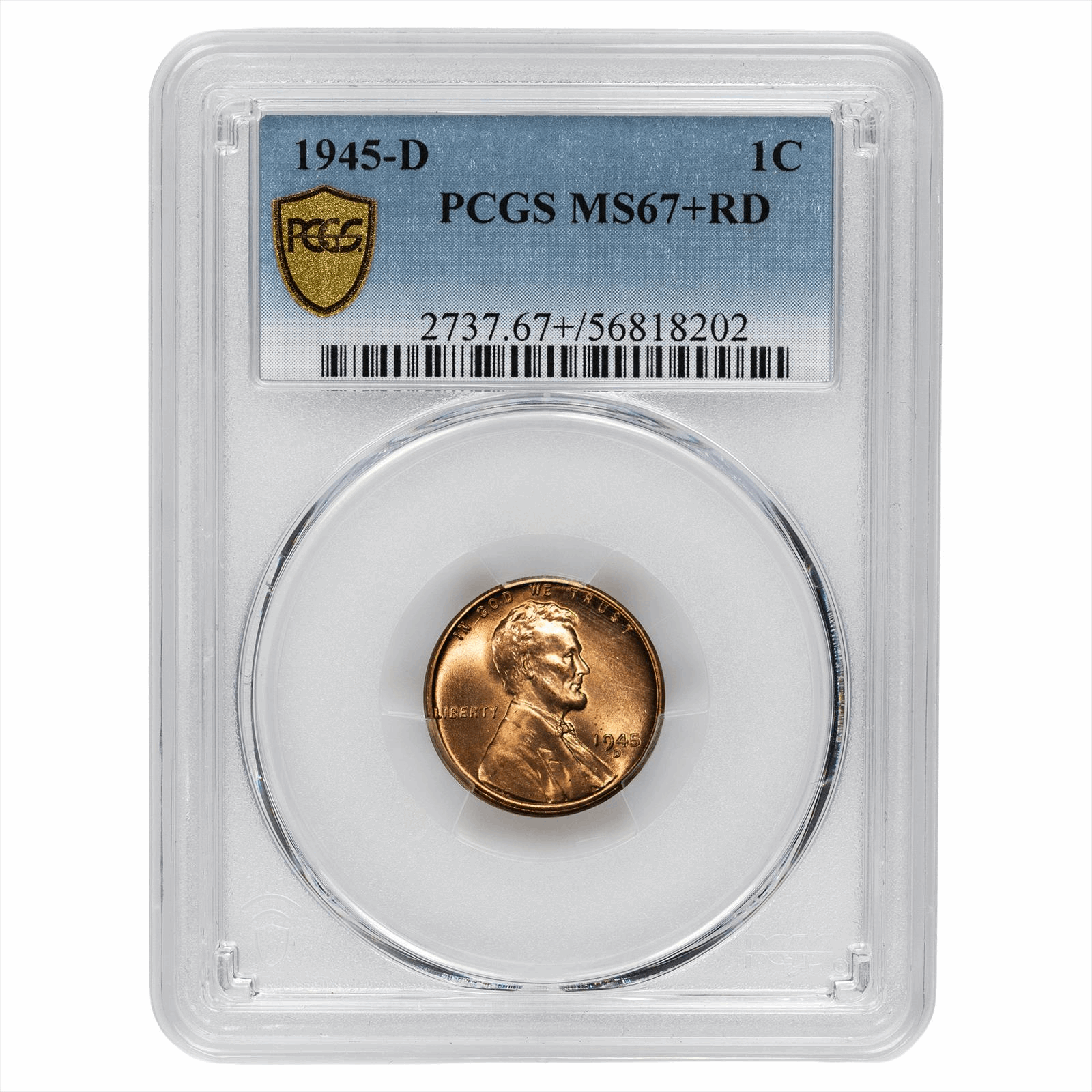 1945-D Lincoln Wheat Cent 1C PCGS MS 67+ RD