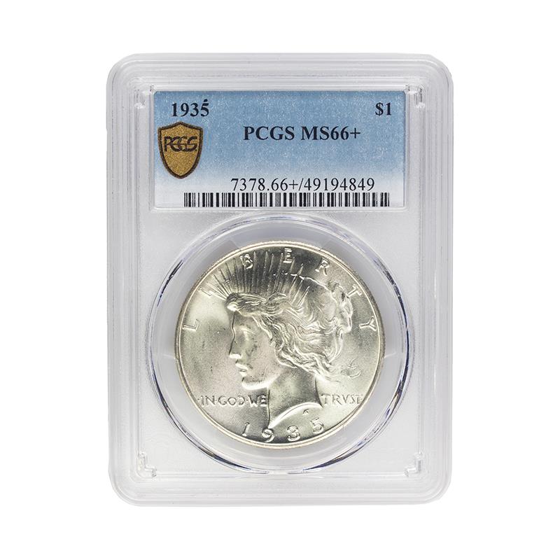 1935 Peace Dollar $1 PCGS  Lustrous, PQ MS 66 +