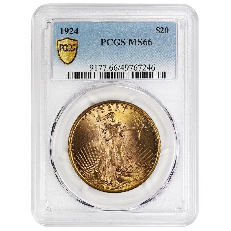 1924 Saint Gaudens Gold Double Eagle $20, PCGS  MS 66 - Lustrous, PQ+