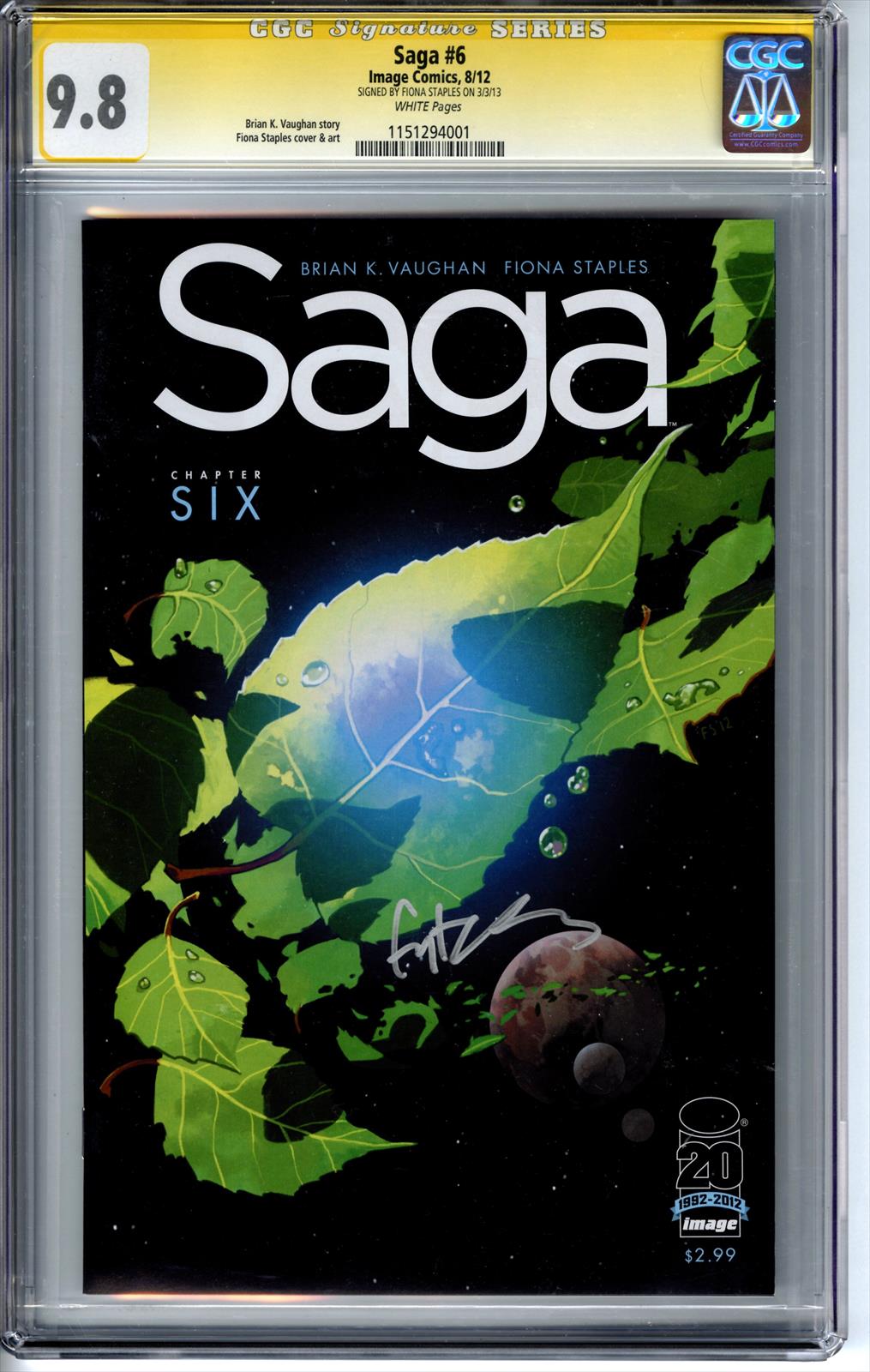 Saga #6 CGC 9.8 Signature Series Signed by Fiona Staples 