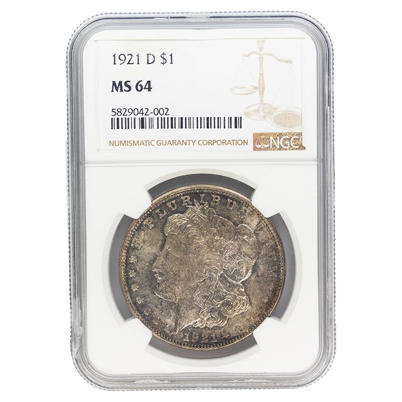 1921-D Morgan Dollar, $1 NGC MS 64 