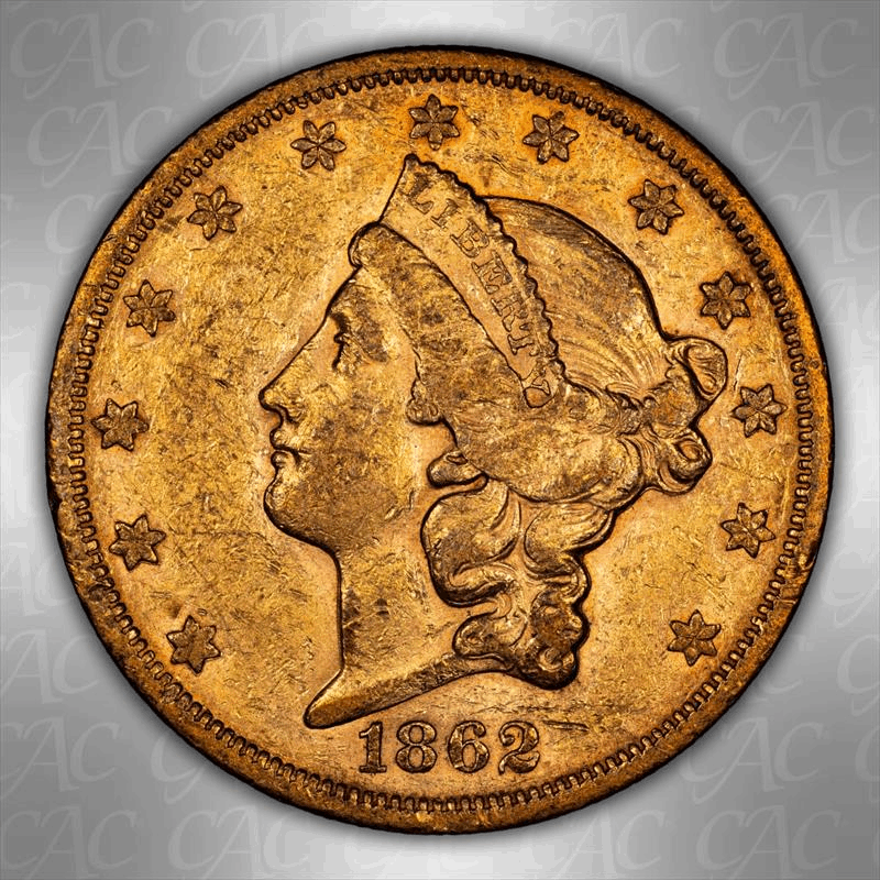 1862-S $20 CACG AU-50