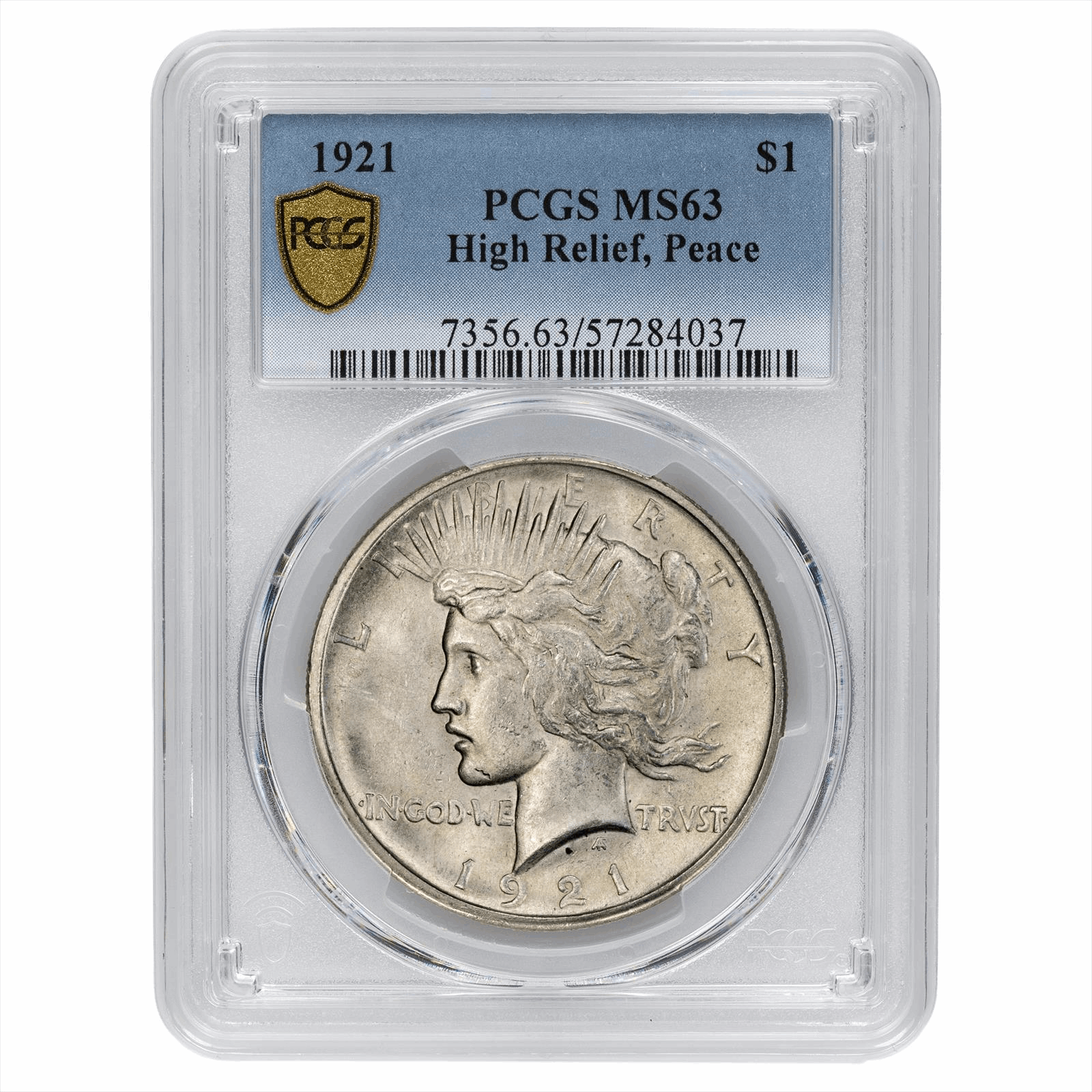 1921 Silver Peace Dollar $1 High Relief PCGS MS 63
