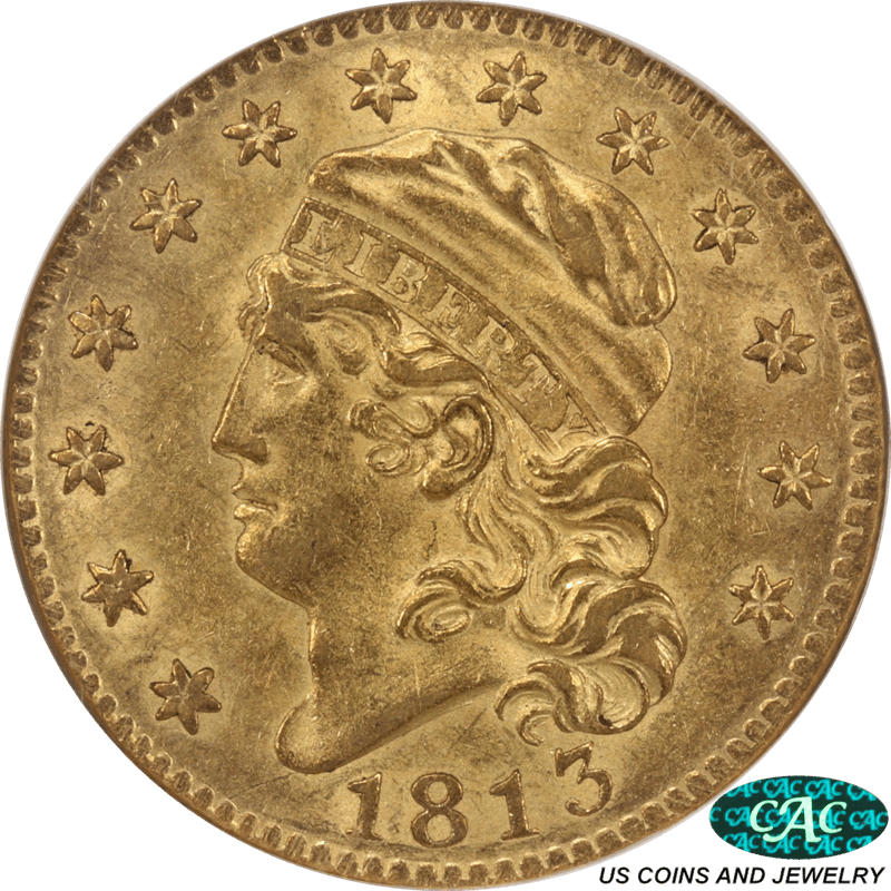 1813 Capped Bust, Small Bust, Half Eagle, NGC MS 61 CAC