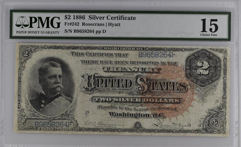 Fr. 242 1886 $2 Silver Certificate PMG F15 