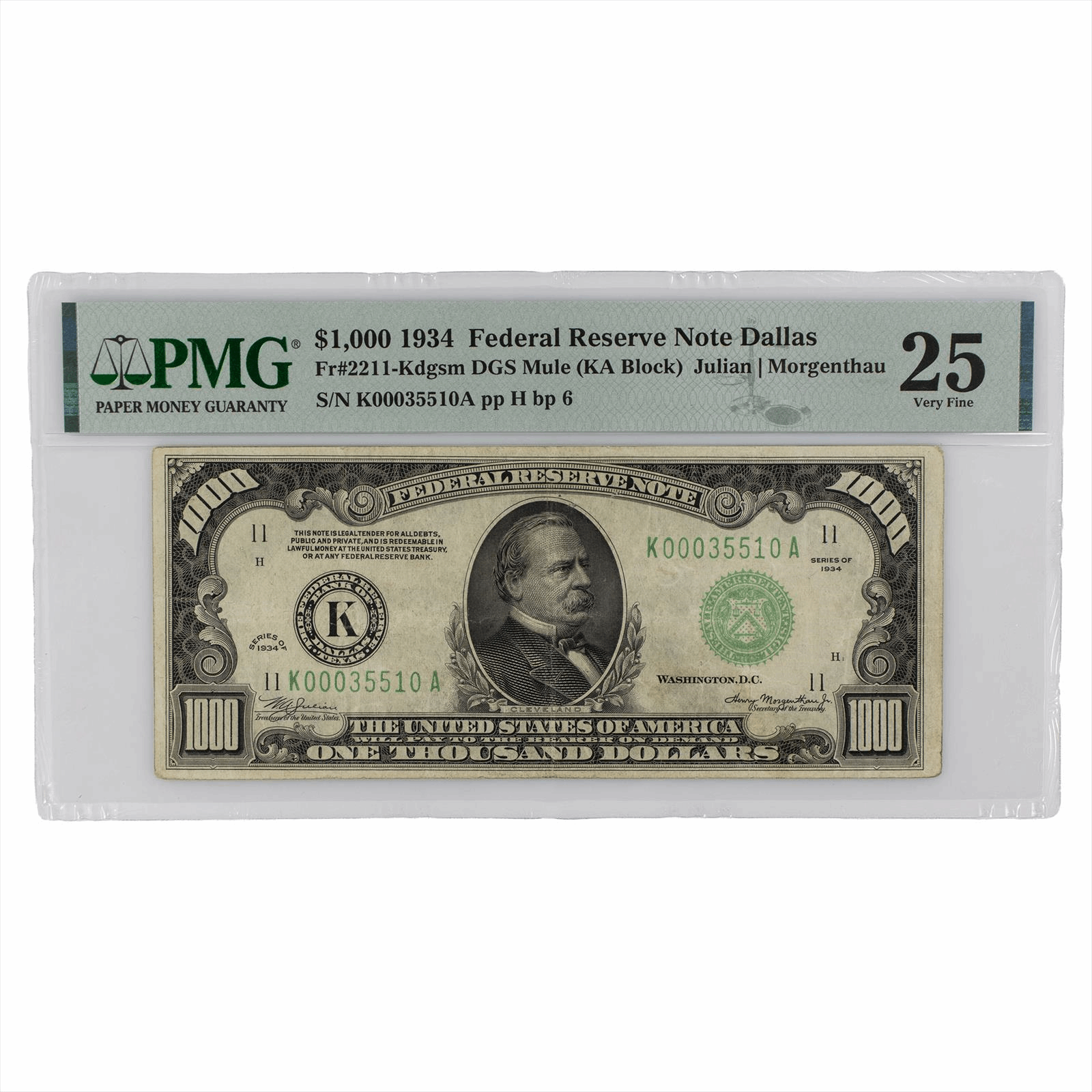 1934 $1000 FRN DALLAS FR2211 PMG 