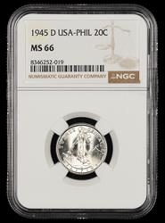 1945 D Philippines 20 Centavos NGC MS66
