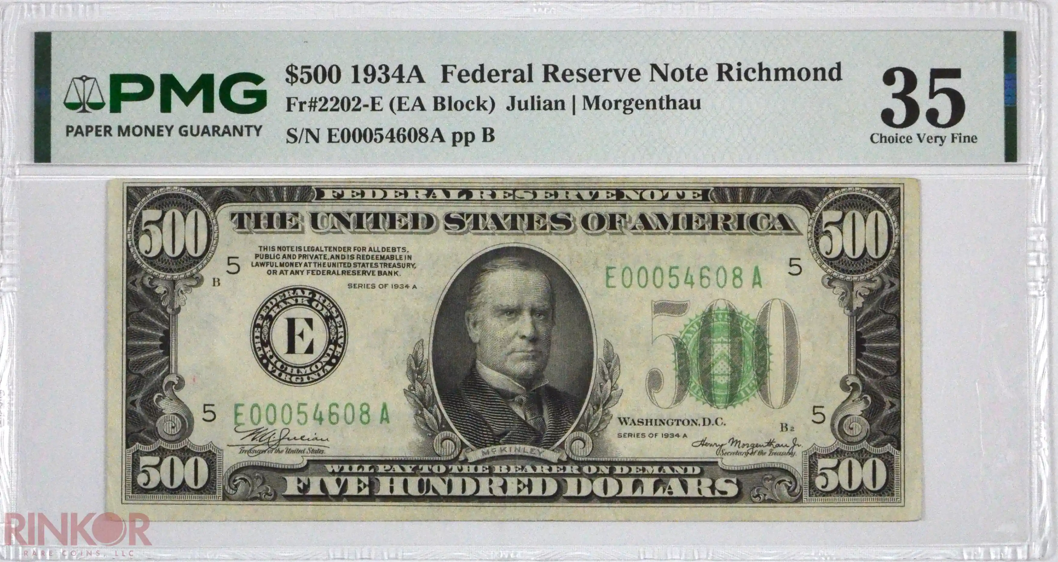 1934A $500 Fr. 2202-E Federal Reserve Note PMG VF-35
