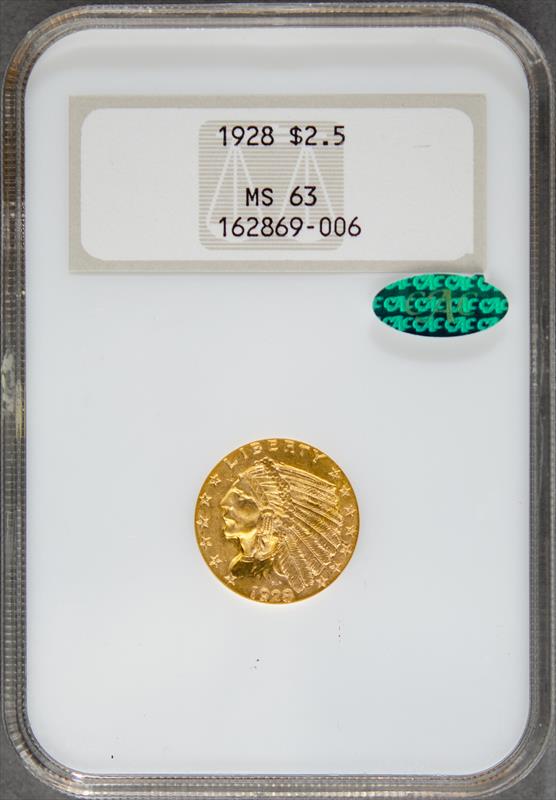 1928 Indian Head $2.50  NGC MS63 CAC 