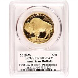 2019 W $50 American Gold Buffalo PCGS PR70 FDOI Moy Signature 