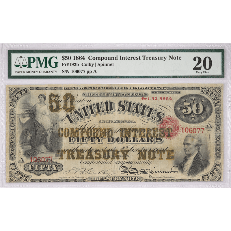 Fr. 192b 1864 $50 Compound Interest Treasury Note, PMG  Very Fine 30 