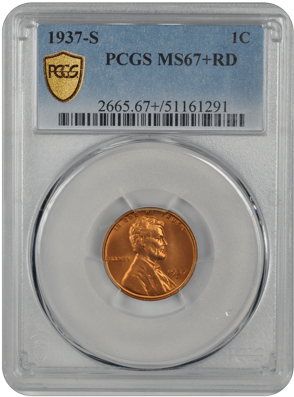 1937-S Lincoln PCGS RD 67+