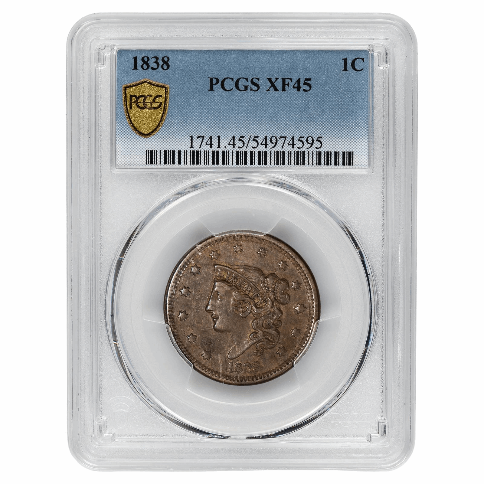 1838 Matron Head Large Cent 1C PCGS XF 45