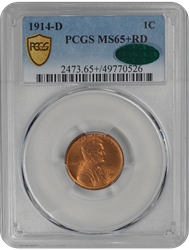 1914-D Lincoln PCGS CAC  RD 65+