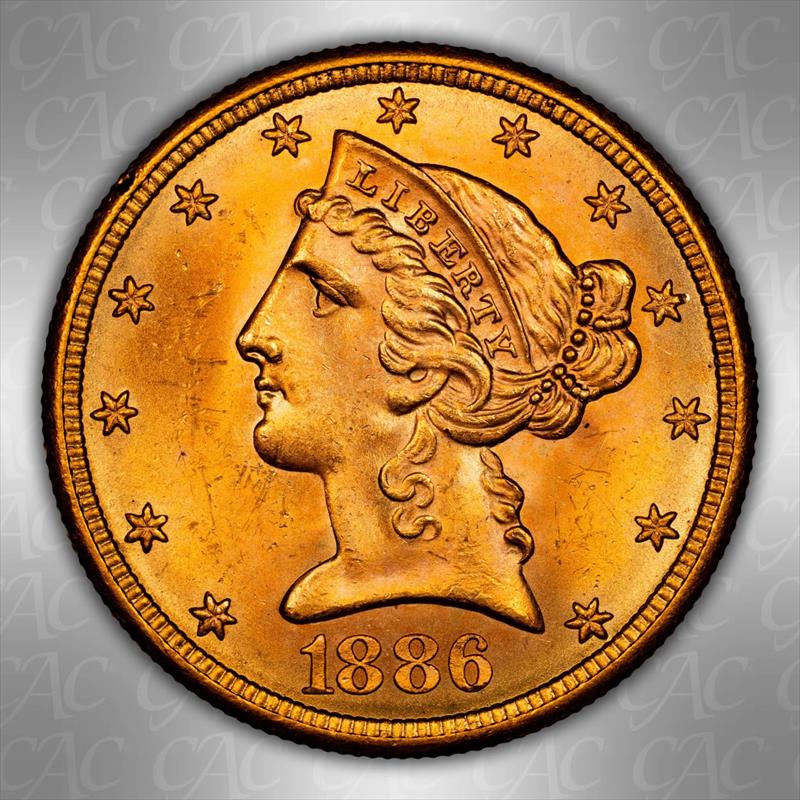 1886-S $5 CACG MS 65 