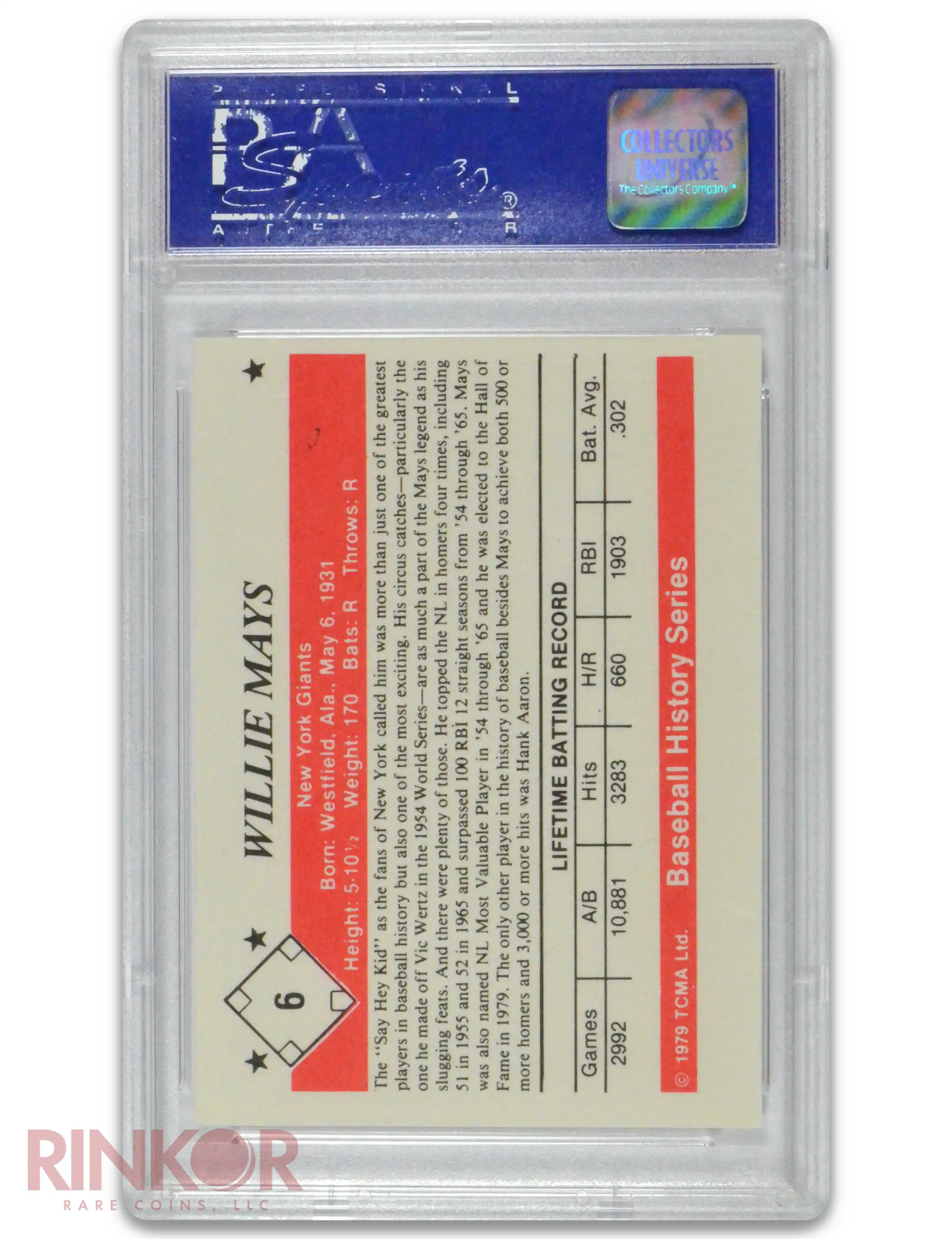 1979 TCMA Baseball History Series Willie Mays #6 PSA GEM MT 10