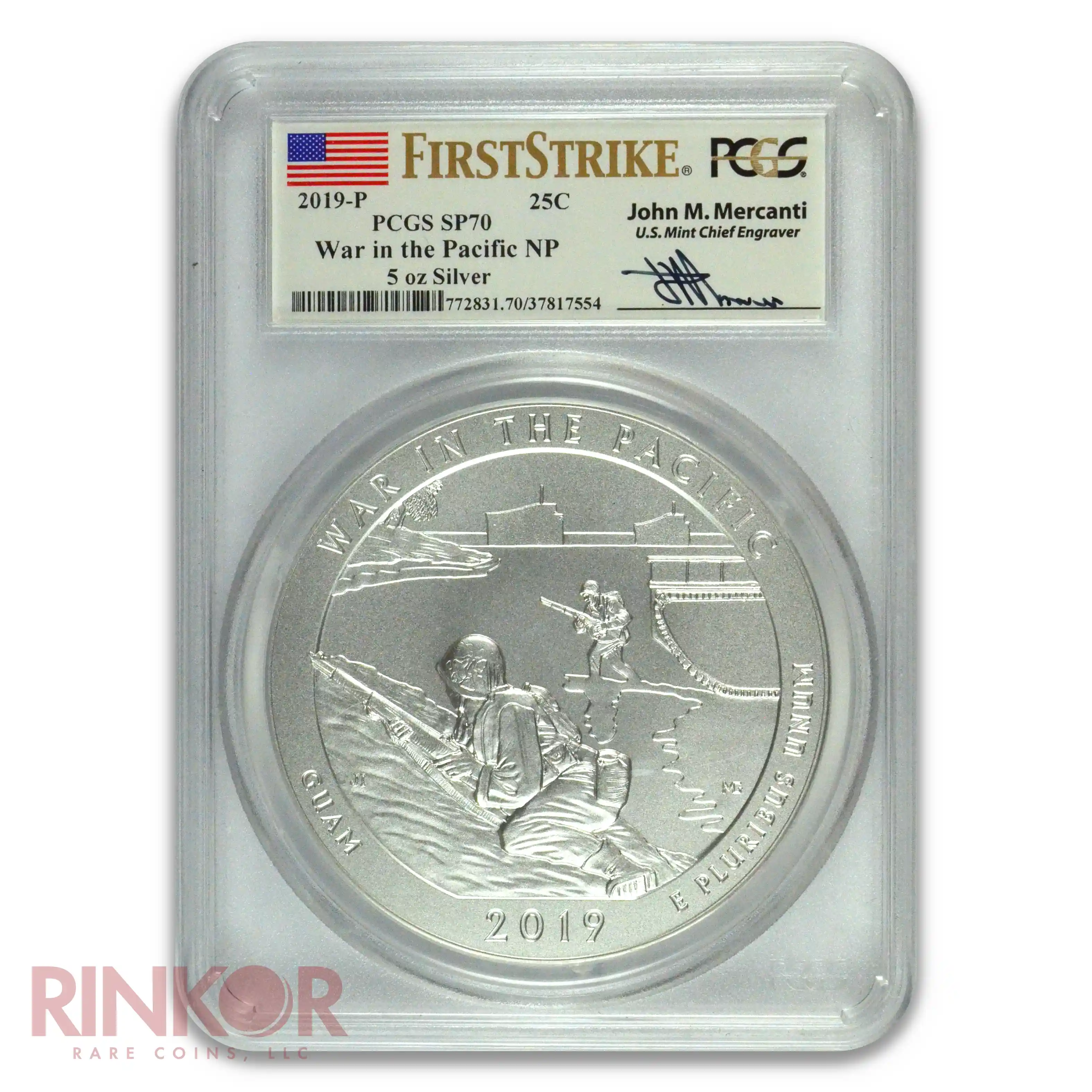 2019-P 5oz America the Beautiful War in the Pacific First Strike Mercanti PCGS SP 70